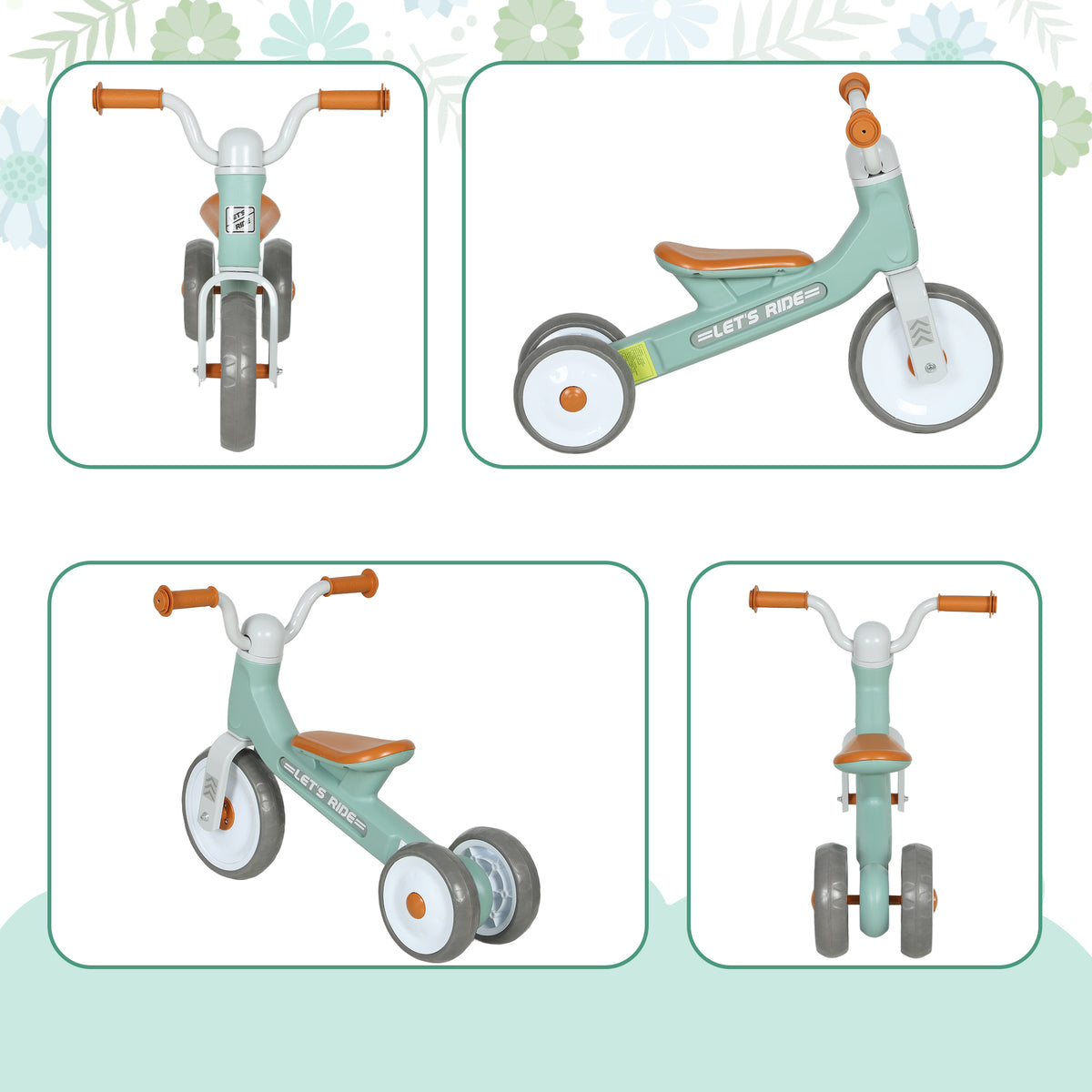 AIYAPLAY Toddler Balance Bike with No Pedal, 3 Silence Wheels for 12-36 Months Boys and Girls, Indoor Outdoor, Green