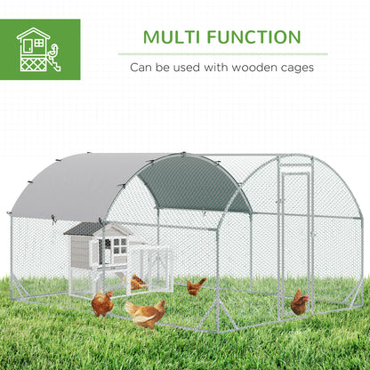 PawHut 2.8 x 3.8 x 2m Walk In Chicken Run Galvanised Chicken Coop with Water-Resist Cover, Silver