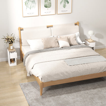 HOMCOM Set of Two Modern Storage Bedside Tables - Cream White