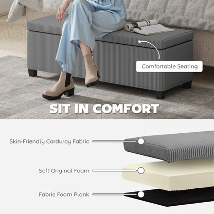 HOMCOM 84L Corduroy Storage Ottoman - Grey