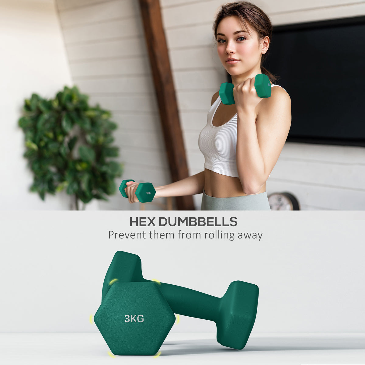 SPORTNOW Dumbbells Set with Storage Rack, 2 x 1kg, 2 x 2kg, 2 x 3kg, Grey