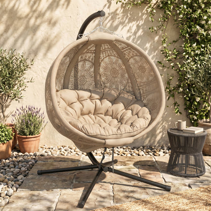 Outsunny Round Egg Basket Chair, with Steel Stand, Sand