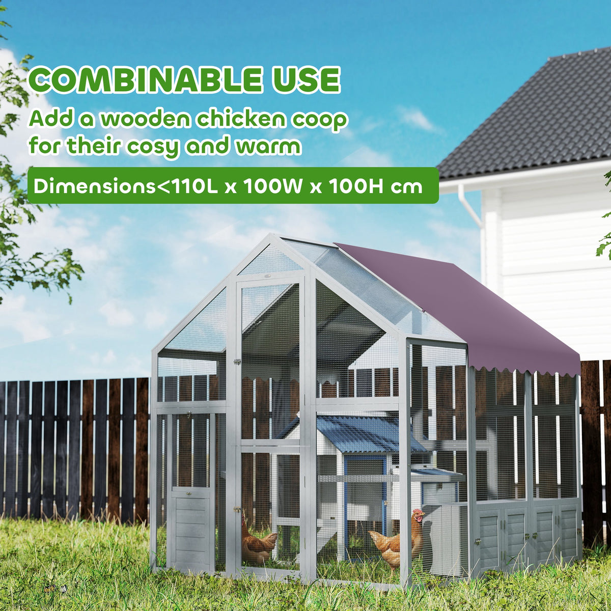 PawHut Large Walk In Chicken Run with Waterproof & Anti-UV Cover, for 6-8 Chickens, for Garden, Farm, 5.5' x 6' x 6'