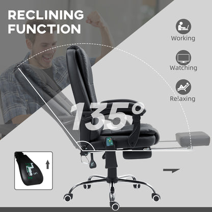 Vinsetto Office Chair with 6 Point Massage and Back Heat, PU Desk Chair with Footrest Adjustable Height and Swivel Wheels, Back Reclining, Black