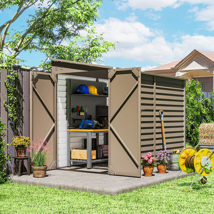 Outsunny 5 x 9ft Galvanised Metal Garden Shed with Foundation Kit, Outdoor Lean-to Shed, Tool Storage House for Garden, Brown