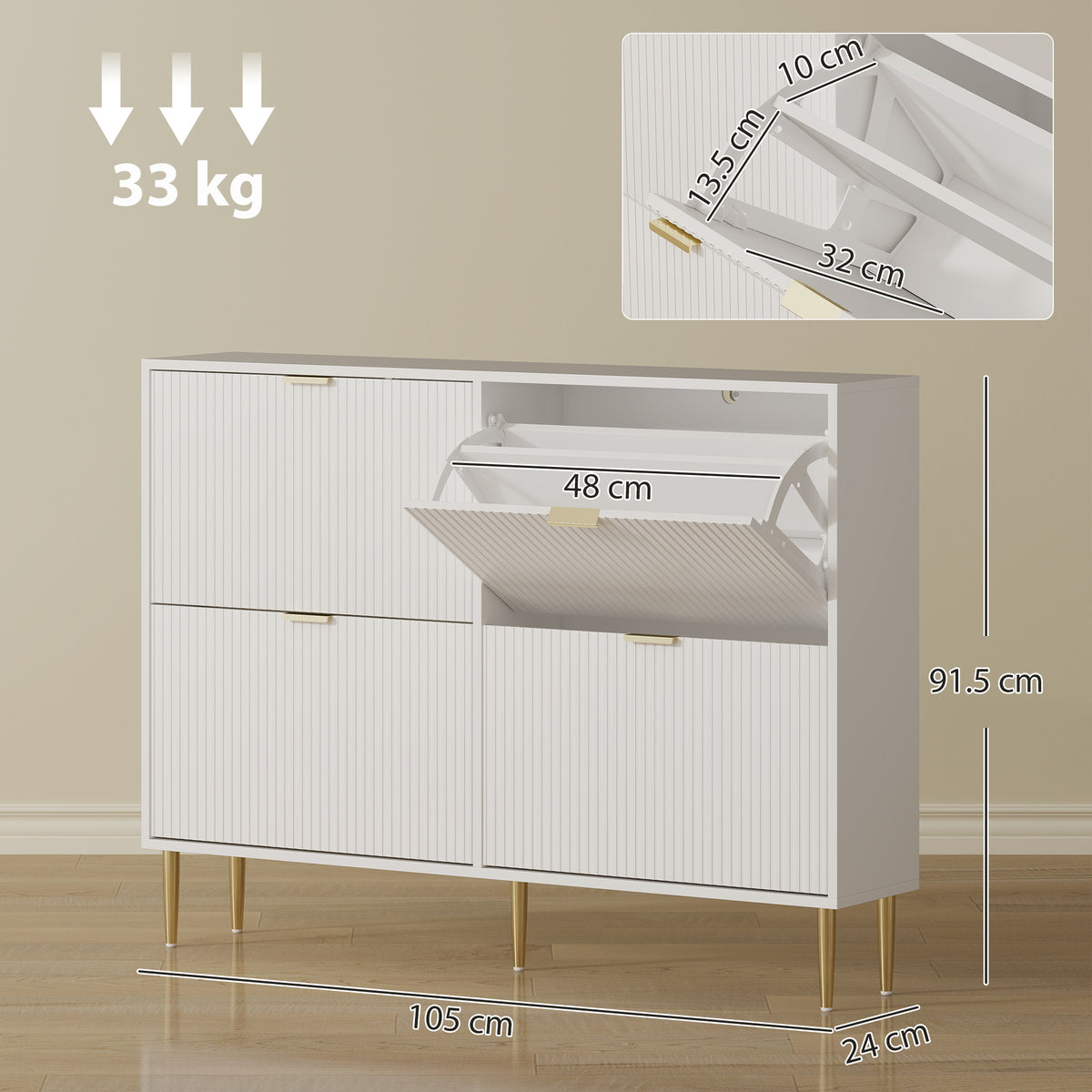 HOMCOM Elegant Four-Drawer Shoe Cabinet - White