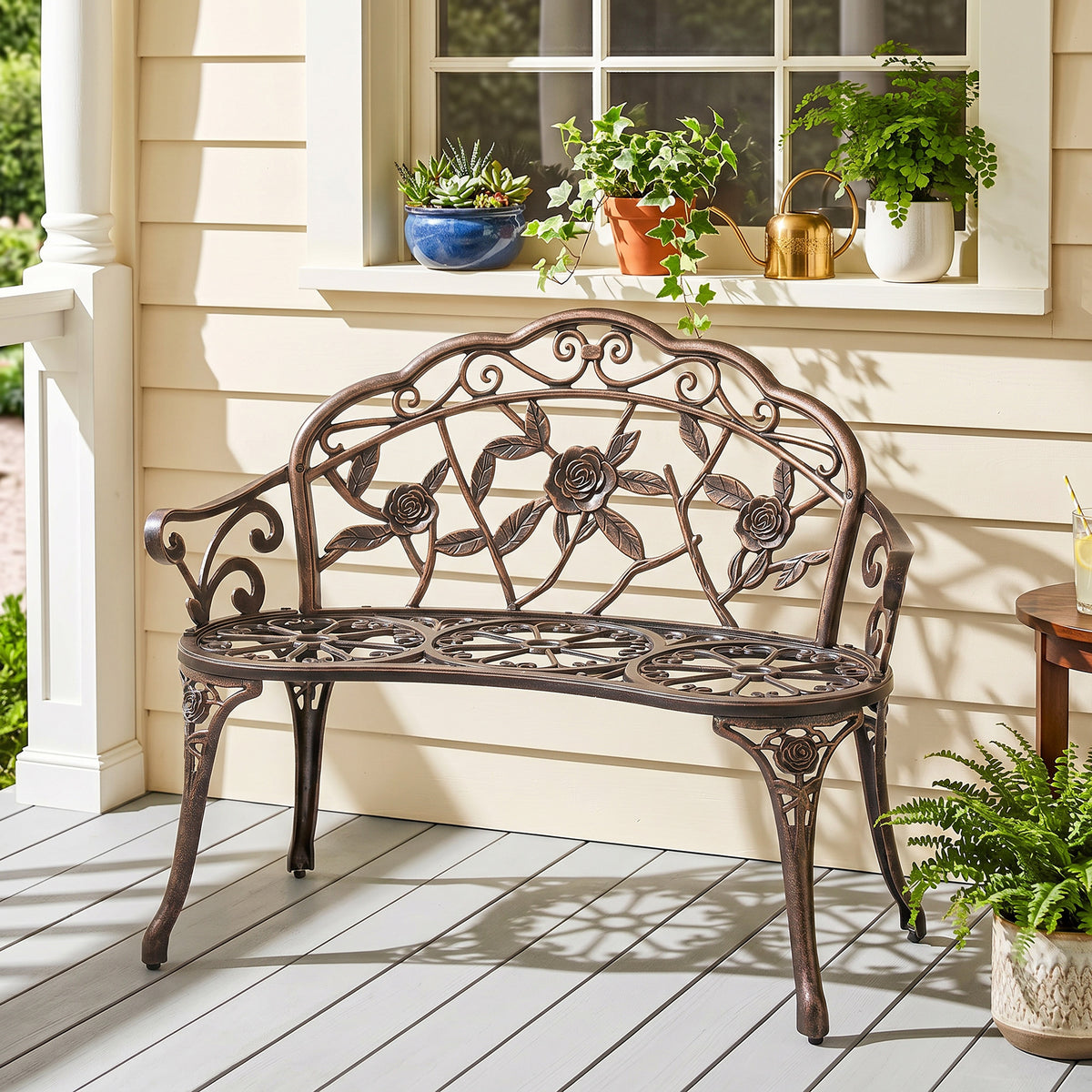 Outsunny Cast Aluminium Garden Bench - Bronze Tone