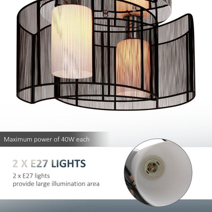HOMCOM Modern Chandelier, Semi-Flush Mount Ceiling Light with Glass Lampshade, 2 x E27 Bulb Base for Hallway, Dining Room, Living Room, White and Black