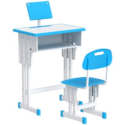 HOMCOM Kids Adjustable Desk and Chair Set, Book Stand, Pen Slot - Blue