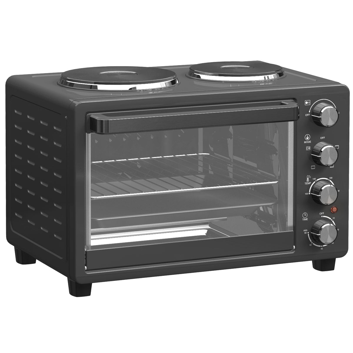 HOMCOM 28L Toaster Oven with Double Hotplate, 1600W Countertop MIni Oven with 60 Minute Timer & 230°C Temp Control, Baking Tray & Wire Rack, Black