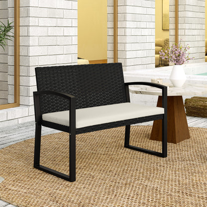 Outsunny Two-Seater Rattan Garden Bench - Beige