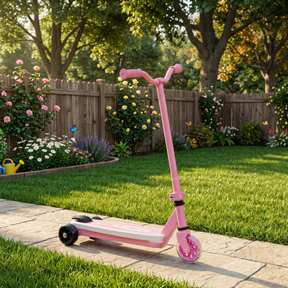 AIYAPLAY Electric Scooter for Kids Aged 4-7 Years, with Flashing LED Lights, Rear Auxiliary Wheels, Pink
