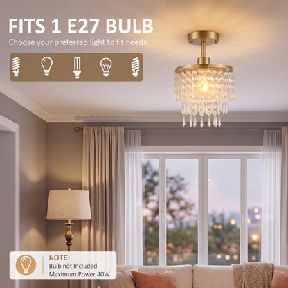 HOMCOM Crystal Ceiling Light with 57 Crystal Strands, Ceiling Light with Mounting Plate for Hallway, Gold Tone