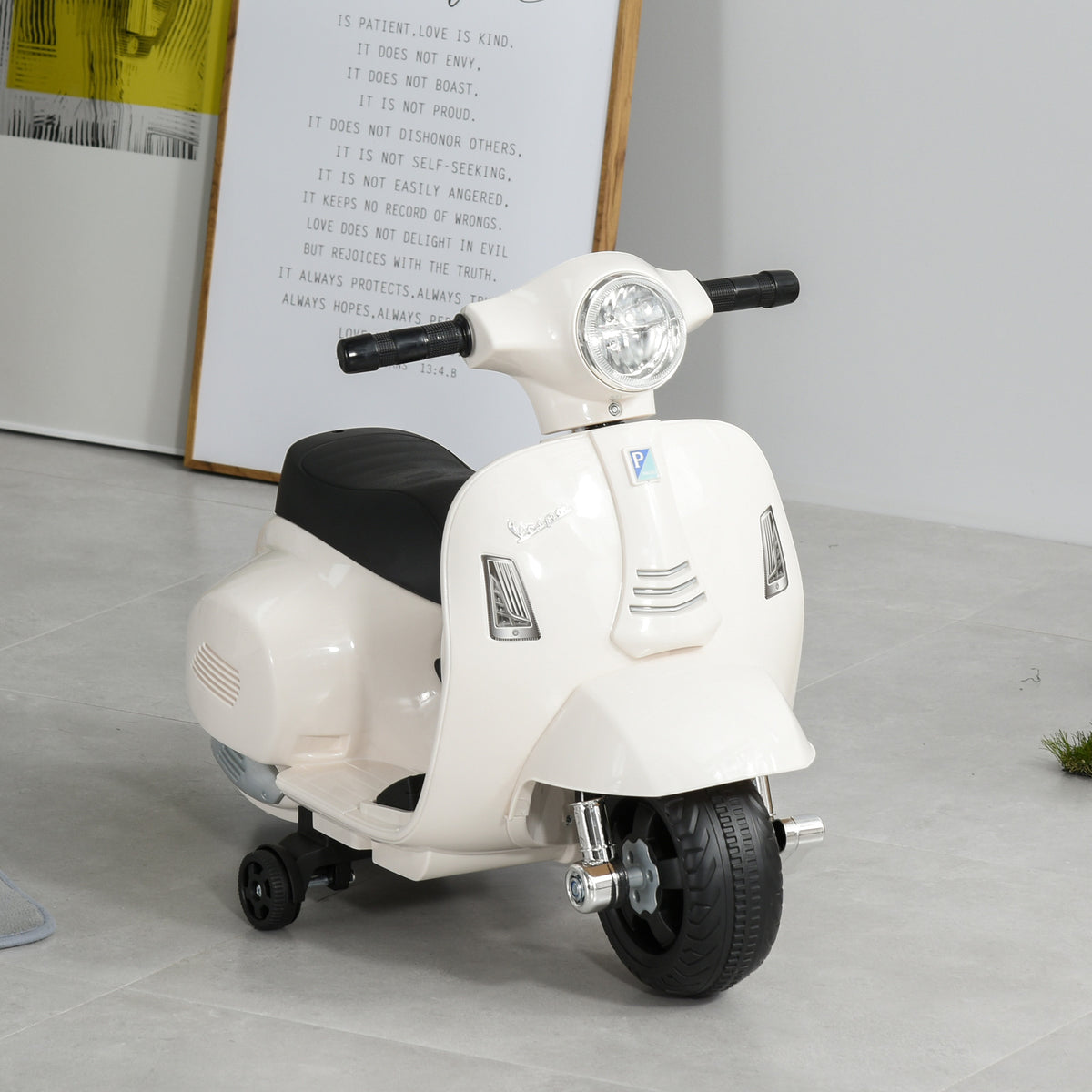 HOMCOM Vespa Licensed 6V Kids Electric Motorbike Ride On Motorcycle  Battery Powered for 18-36 Months with Horn, White