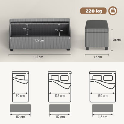 HOMCOM 84L Corduroy Storage Ottoman - Grey