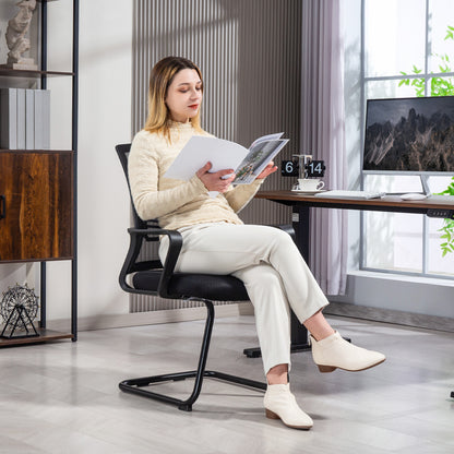HOMCOM Ergonomic Desk Chair No Wheels, Padded Meeting Office Chair with Sled Base for Bedroom, Waiting, Reception, Black
