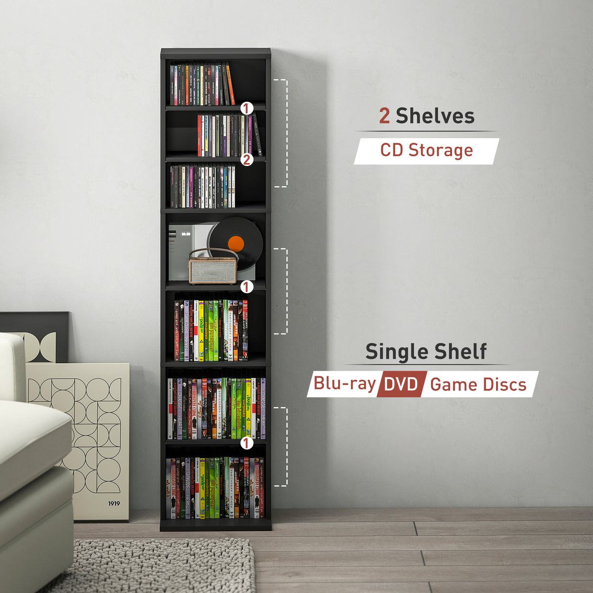HOMCOM 260 Narrow CD Storage Unit - Black