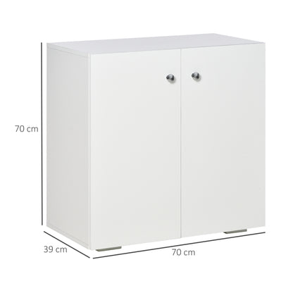 HOMCOM 2 Tier Bookcase, Wooden Storage Cabinet with 2 Doors, Freestanding Sideboard for Living Room, Home Office and Study, White