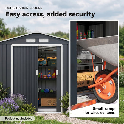 Outsunny 7 x 4ft Weatherproof Shed, Outdoor Bike Storage Shed with Ventilation Slots, Foundation Kit and Lockable Double Doors, Dark Grey