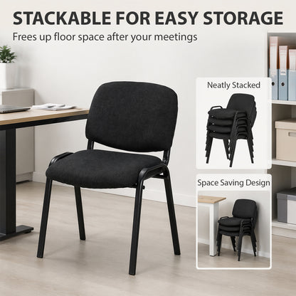 HOMCOM Linen-Look Fabric Reception Chairs, Stackable Meeting Chairs Set of 2 with Backrest, Padded Seat for Office, Black
