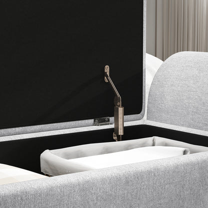 HOMCOM Storage Ottoman with Armrest, Window Seat, Upholstered Linen Storage Bench with Rubberwood Legs, Footstool for Bedroom Living Room, Hallway, Light Grey