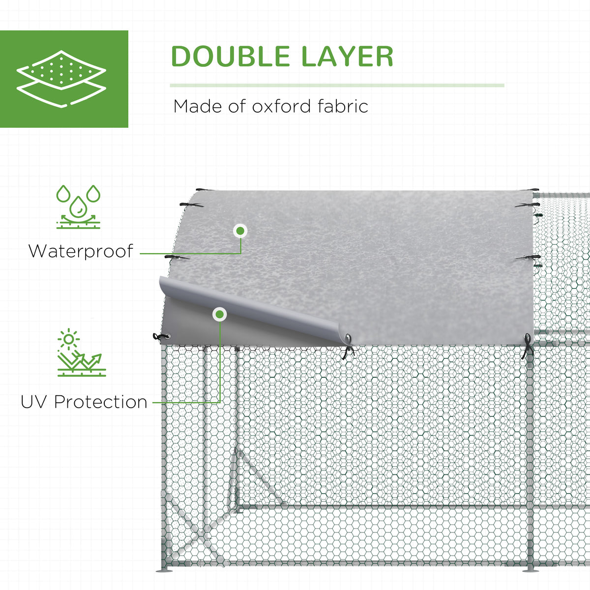 PawHut 2.8 x 3.8 x 2m Walk In Chicken Run Galvanised Chicken Coop with Water-Resist Cover, Silver
