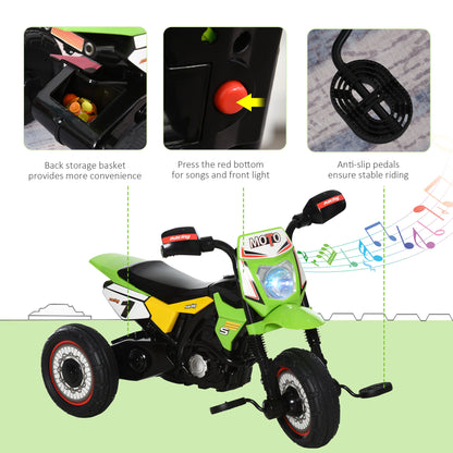 HOMCOM Trike for Kids, Toddler Pedal Motorcycle, Kids Ride On Tricycle Early Learning w/ Music Lights Handlebar Stickers Exercise Boys Girls Gift for 18 - 36 Months Green
