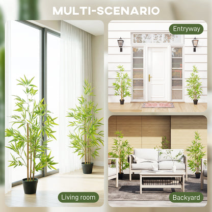 Outsunny Artificial Ficus Tree, with Weighted Plant Pot - Green
