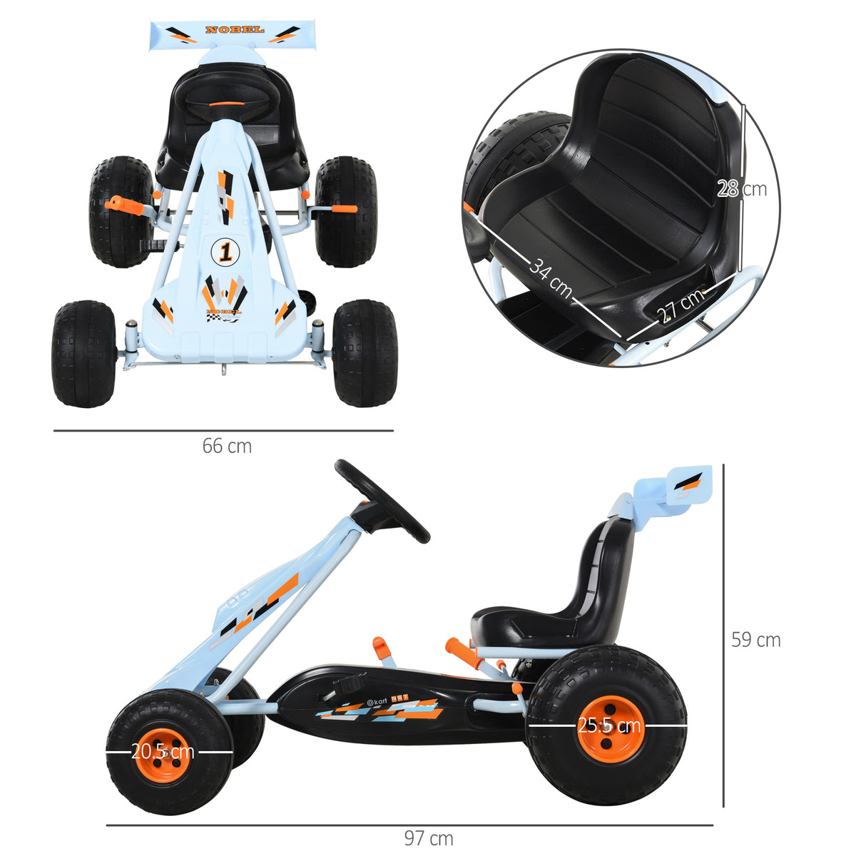 HOMCOM Pedal Go Kart, Kids Ride On Race Car with Brake, Gears Shift, Steering Wheel, Adjustable Seat, Gift for Boys and Girls 3-6 Years Outdoor, Blue