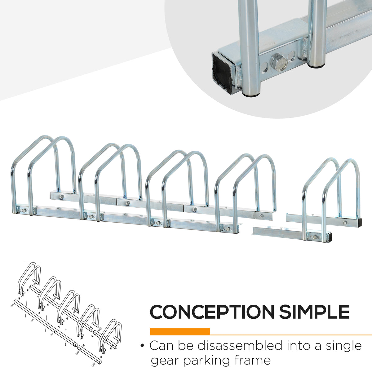 HOMCOM Bike Stand Parking Rack Floor or Wall Mount Bicycle Cycle Storage Locking Stand 145W x 33D x 27H (5 Racks, Silver)