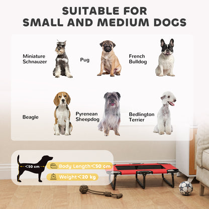 PawHut Portable Raised Dog Bed, Elevated Pet Cot with Breathable Mesh for Indoor Outdoor, for Small Medium Dogs, Red
