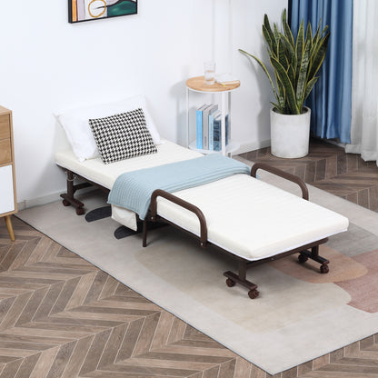 HOMCOM Folding Bed with Mattress, Single Guest Bed, Portable Fold Bed with Adjustable Backrest, White