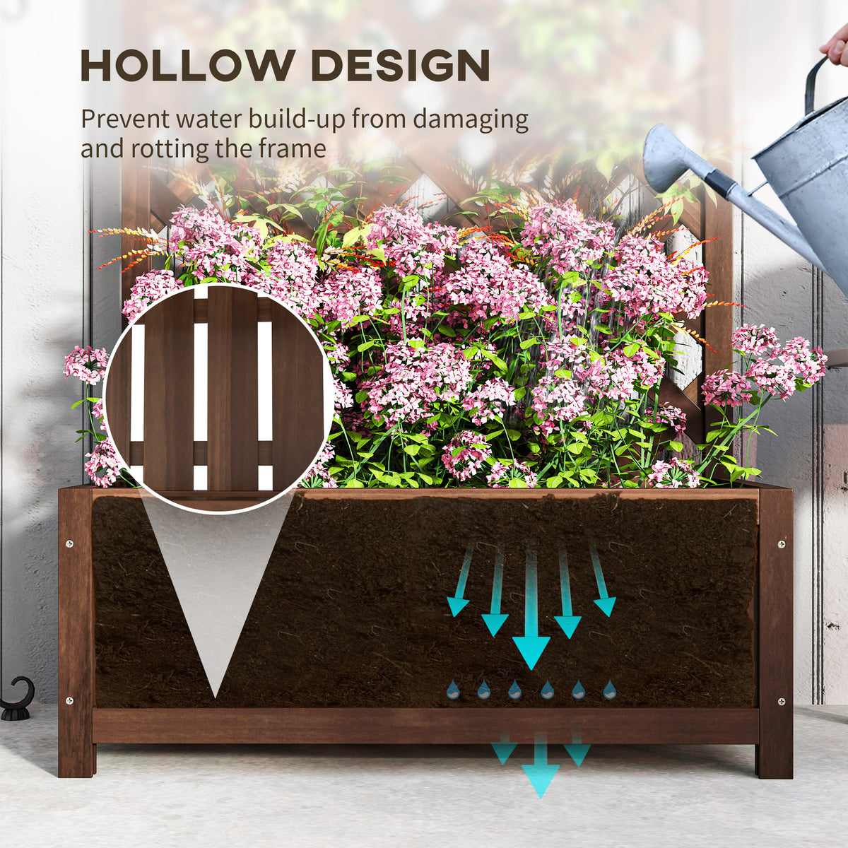 Outsunny Wooden Planter with Trellis, Freestanding Raised Bed for Garden with Lattice, Outdoor Planter Box for Climbing Plants, Vines, Flowers, 76 x 36 x 170 cm, Dark Brown
