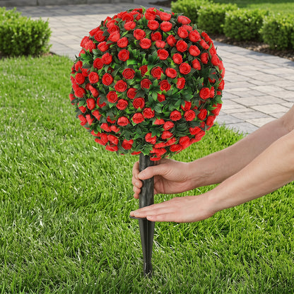 HOMCOM Artificial Rose Topiary UV Resistant, 2-Pack Fake Plants, 55 cm, Red