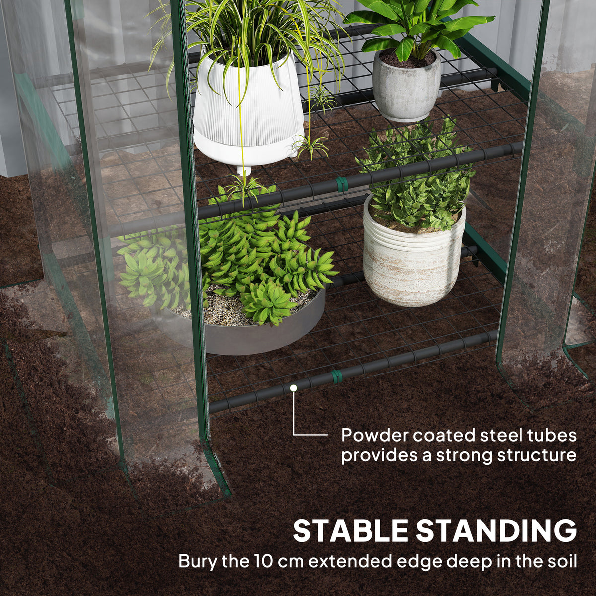 Outsunny 5 Tier Mini Greenhouse, Small Walk-in Greenhouse with Reinforced Plastic Cover, Garden Grow House with Roll Up Door and Shelves, 69 x 49 x 193cm, Green