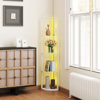 HOMCOM RGB LED Floor Lamp with Shelves, 4-Tier Dimmable Standing Lamp with Adjustable Brightness and Remote Control, Modern Corner Display Shelf Unit for Living Room Bedroom Office, White