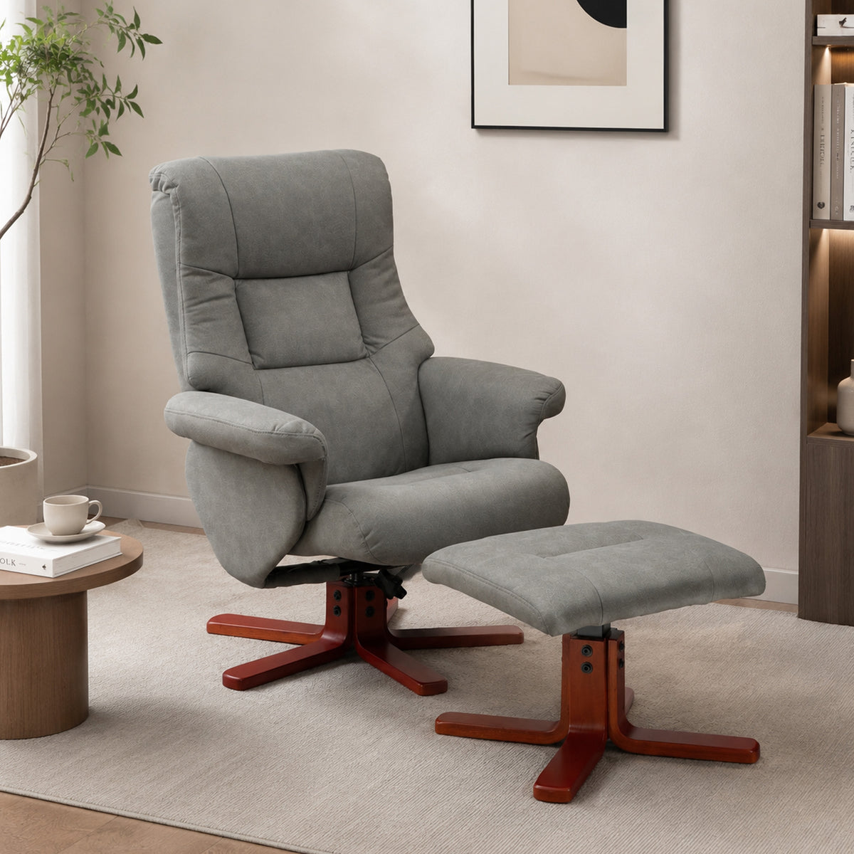 HOMCOM Faux Microfibre Leather Manual Recliner and Footstool Set - Grey