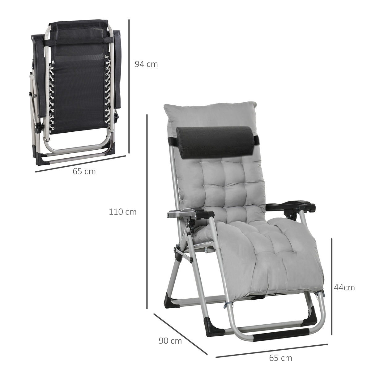 Outsunny 2pc Reclining Zero Gravity Sun Loungers ,Folding Chaise Lounge Chair with Cushions, Light Grey