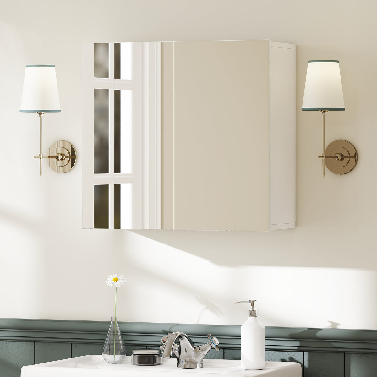 HOMCOM Double-Door Bathroom Mirror Cabinet - White