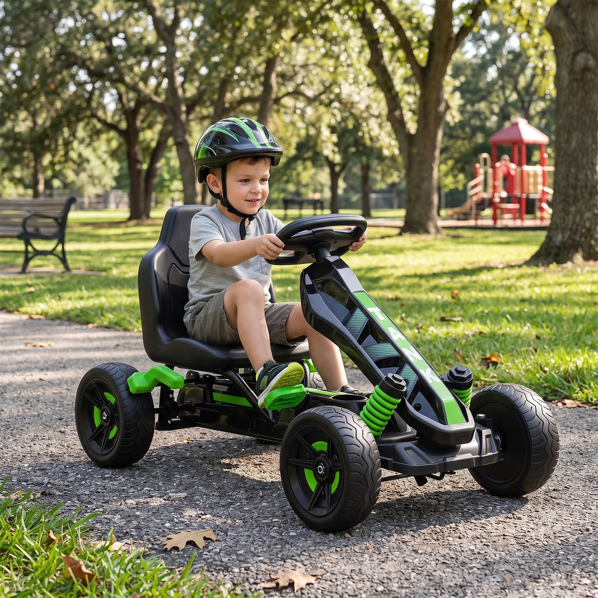 AIYAPLAY Pedal Go Kart for Kids Aged 3-6 Years, with Freewheel System, Brake, EVA Anti-Slip Wheels, Green