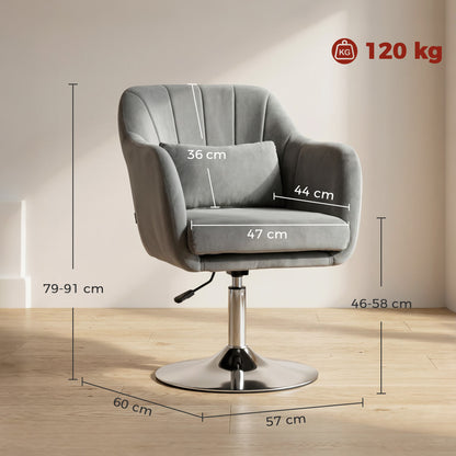 HOMCOM Retro Velvet Swivel Tub Chair with Steel Frame, Cushion Seat, Grey