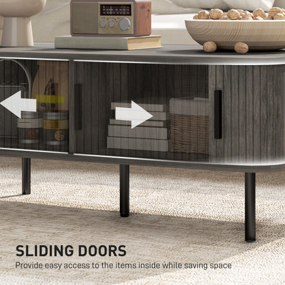 HOMCOM Coffee Table with Storage, Living Room Table with Slatted Tambour Sliding Doors and Adjustable Foot Pads, Rectangular Coffee Table with Elevated Base for Living Room, Grey Wood-Effect