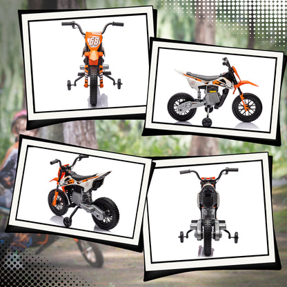 AIYAPLAY Kids Electric Motorcycle, 12V Ride On Motorbike with Training Wheels, Soft Start, Suspension, Music for 3–6 Y, Orange