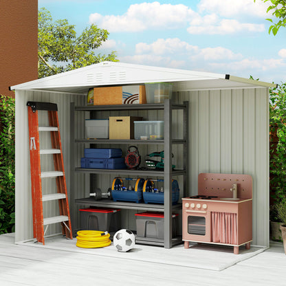 Outsunny 8 x 4 ft Metal Garden Shed, Garden Storage Shed with Window, 4 Vents and Lockable Door, Waterproof Galvanised Steel Tool Storage Cabinet, Dark Grey