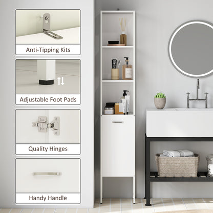 HOMCOM Tall Bathroom Cabinet with Open Shelves and Adjustable Shelf - White