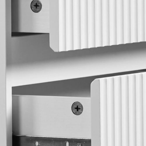 Handleless Grille-Finished 3-Drawer Bedside Table P2 Particleboard + MDF & Melamine Veneer + Thermoformed Drawer Dresser 23.62*12.99*22.05in White