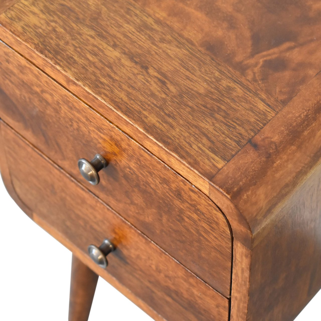 Artisan Furniture Solid Wood Mini Chestnut Curved Bedside, Brown, 2Drawers
