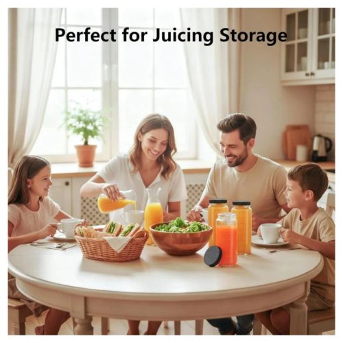 16Oz 4pcs Pack Juice Bottles, Glass Bottles with Lids, Smoothie Cup Lids and Straw