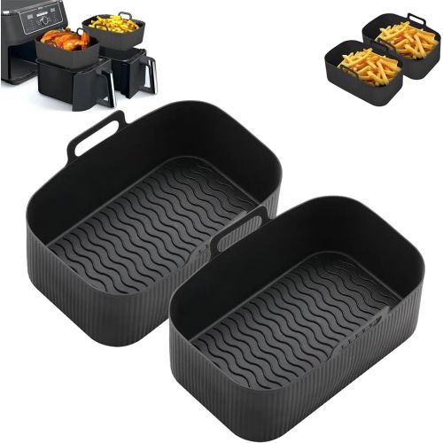 2x Air Fryer Silicone Pot Rectangle Baking Tray Basket Liners Insert Dish UK New