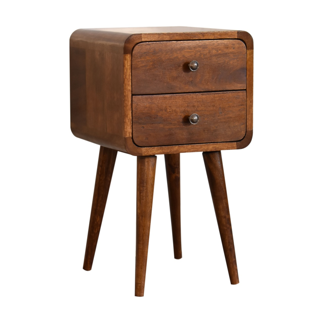 Artisan Furniture Solid Wood Mini Chestnut Curved Bedside, Brown, 2Drawers
